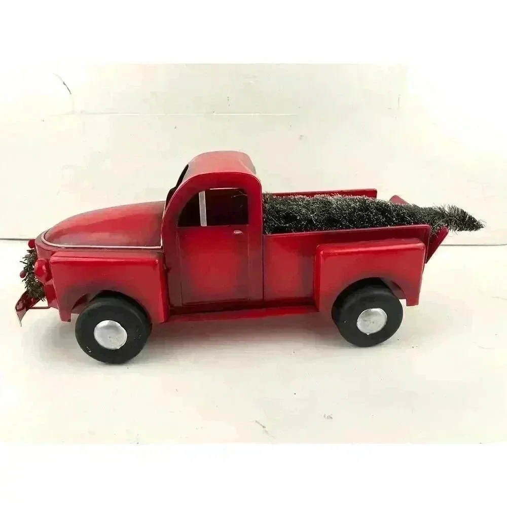 Red Pick Up Truck With Christmas Tree Rustic Metal Farmhouse Decor‎ Display